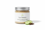 16 oz jar with coffee cucumber eye cream with Lux Natures logo with green leaf