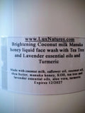 NEW Coconut milk Manuka honey brightening face wash and make up remover