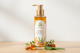 turmeric aloe honey liquid face wash with Lux Natures logo with green leaf