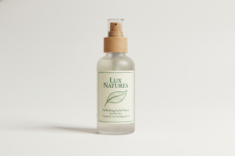 16 oz bottle of facial toner for dry skin with Lux Natures logo with green leaf