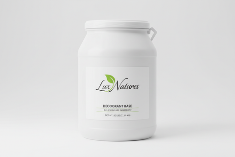 50 lbs. container with deodorant base with Lux Natures logo with green leaf