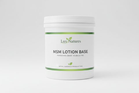 50 lbs. container with MSM lotion base with Lux Natures logo with green leaf