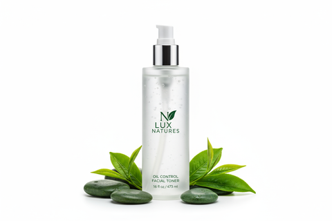 facial toner 16 oz bottle for oily skin with Lux Natures logo with green leaf