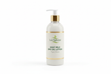Goat milk Emu oil lotion base in 16 oz bottle with Lux Natures logo with green leaf